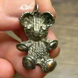 Vintage Silver Tone Teddy Bear Pendant